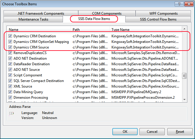 Add SSIS data flow components